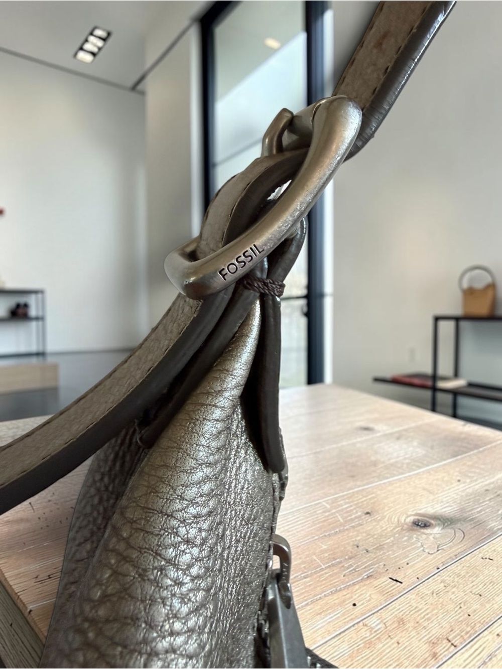 Fossil Metallic Bronze Gold Pebbled Leather Shoulder Hobo - Picture 8 of 15